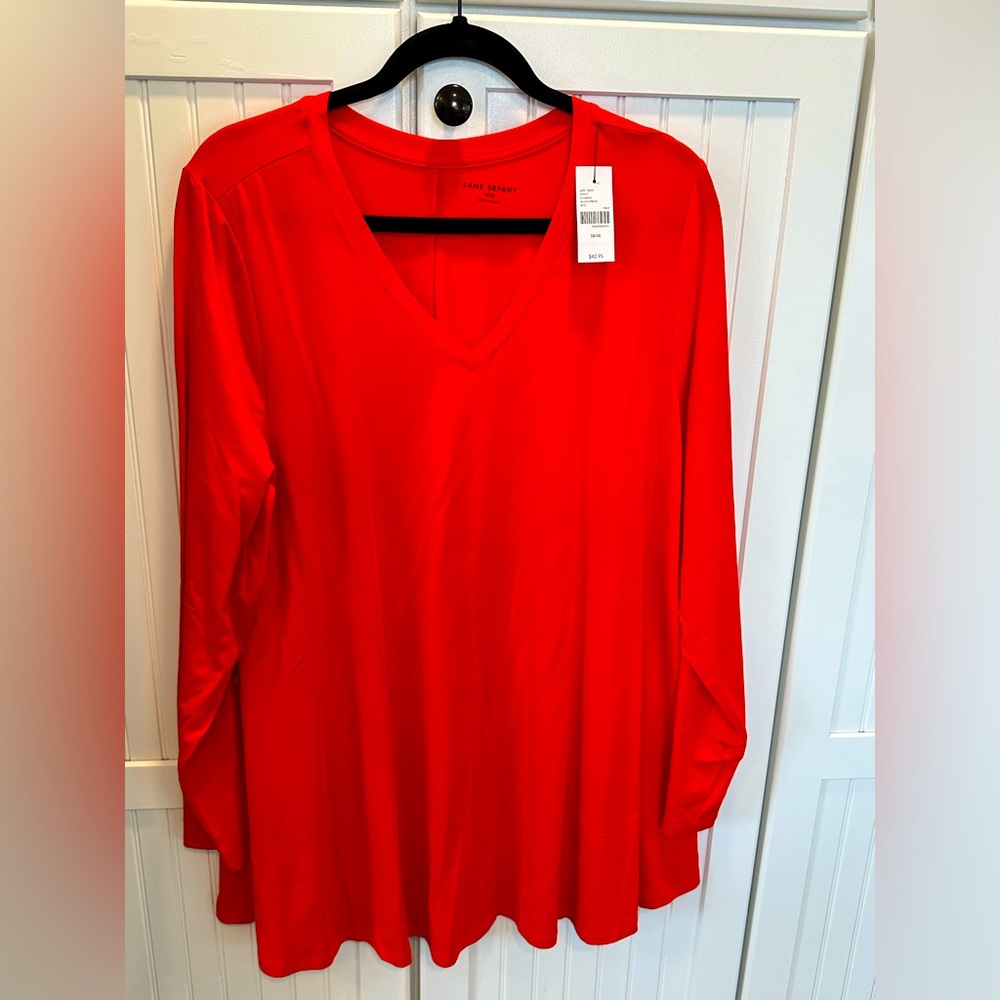Lane Bryant Swing Long-Sleeve V-Neck Tunic in Burnt Orange NWT Size 18/20 2X